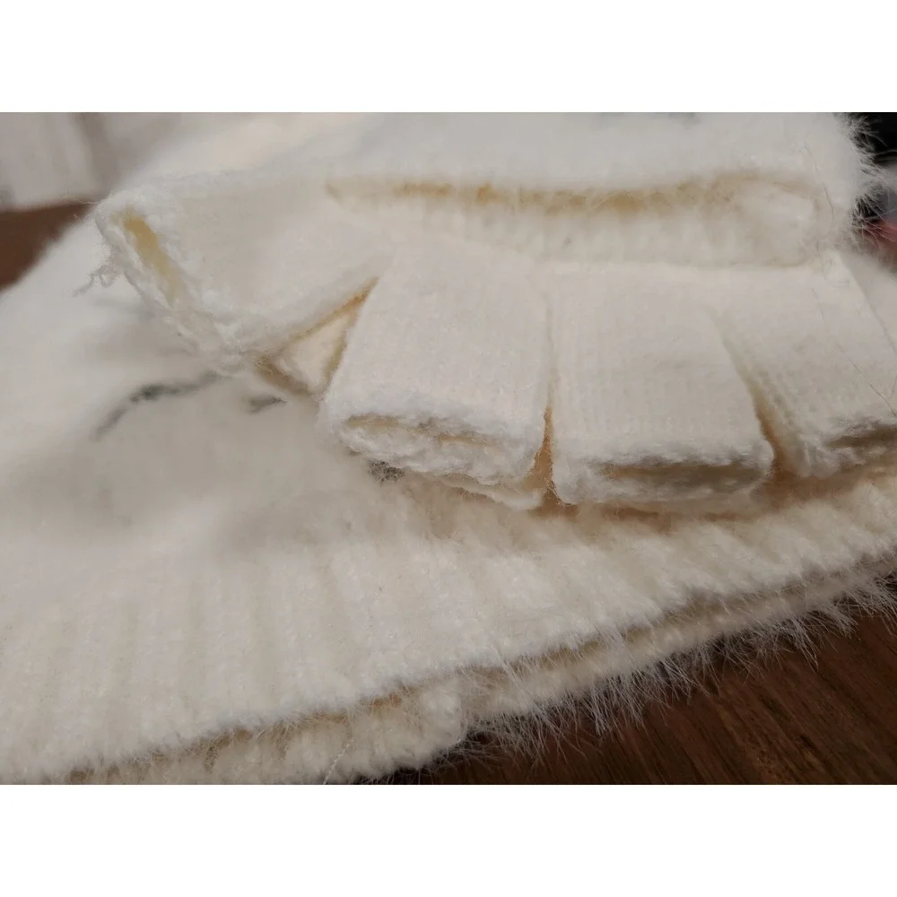 Sequin Snowflake Hat & Gloves Set White Pom Pom Open Finger Texting Women's NEW